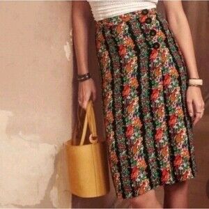 Sezane Maisie Wrap Skirt Women 34 Floral High Waisted Feminine Side Buttons